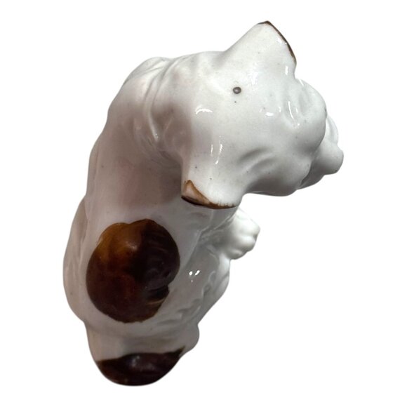 Vintage 1950s Japanese Ceramic Puppy Dog Figurine Brown Spots & Red Collar White - Picture 9 of 10